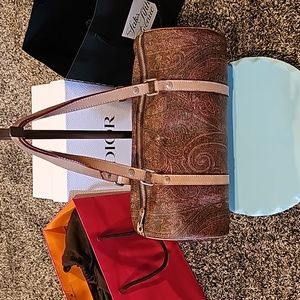 👜ETRO BROWN PAISLEY PRINT COATED CANVAS SMALL BOSTON BAG EUC